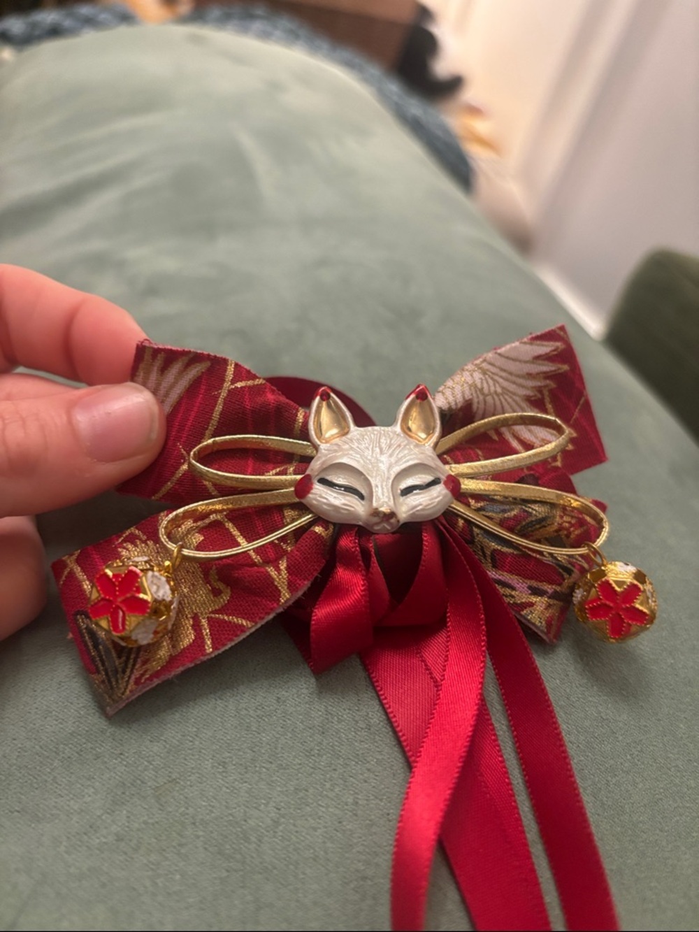 Red Ribbon Fox/cat Bow Hair Clip - Picture 2 of 3